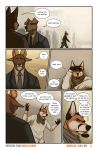  2018 angry bovid canid canine canis caprine clothed clothing comic dialogue domestic_dog facial_hair fox frustrated green_eyes hi_res kimmykun mammal necktie orange_eyes religion scarf suit 