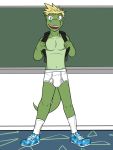  alligator alligatorid anthro backpack briefs bulge clothed clothing crocodilian fuze hi_res male navel nipples reptile scalie solo tighty_whities topless underwear 