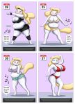  ! 2019 3_toes absurd_res accessory animaniacs anthro bikini black_eyes blonde_hair blush bodily_fluids bottomwear bra breasts cheek_tuft cleavage clothed clothing comic english_text exercise eyebrows eyelashes eyes_closed female hair half-closed_eyes headband hi_res looking_at_viewer lordstormcaller mammal minerva_mink mink motion_lines musical_note mustelid musteline navel number open_mouth pink_nose shorts smile solo sound_effects speech_bubble sweat sweatband swimwear teeth television text toes tuft underwear warner_brothers weight_loss 