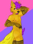  2019 anthro bubblegumboi canid canine canis clothed clothing digital_media_(artwork) dingo erection facial_hair fishnet fox fur goatee hair hi_res hybrid looking_back male mammal naughty_face partially_clothed penis piercing short_hair toony varu yellow_fur 
