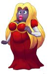  2018 blonde_hair blue_eyes blush breasts clothing dress hair humanoid jynx lips mataknight nintendo open_mouth outta_sync pok&eacute;mon pok&eacute;mon_(species) purple_skin pursed_lips simple_background slightly_chubby thick_lips video_games white_background 
