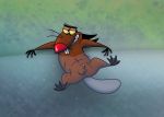  anthro balls beaver butt daggett_beaver johnofe male mammal membrane_(anatomy) nickelodeon penis rodent sharp_teeth smile solo teeth the_angry_beavers water webbed_feet 