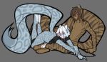  anthro clothed clothing collar duo felid feline girly hair leash male mammal ni70 open_mouth pantherine pants_down partially_clothed simple_background smile snow_leopard 