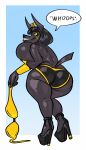  anthro anubian_jackal big_breasts big_butt borisalien breasts butt canid canine canis clothing curvaceous female huge_breasts jackal looking_back makeup mammal smile solo thick_thighs underwear 