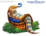  ambiguous_gender basket blue-tongued_skink blue_scales blue_tongue blueberry_(fruit) cryptid-creations eyes_closed feral food fruit humor lizard plant pun reptile scales scalie simple_background skink smile solo tongue tongue_out visual_pun white_background yellow_scales 