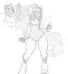  2019 5_fingers absurd_res accessory anthro biped bovid breasts caprine clothing digital_media_(artwork) exercise female fingers floppy_ears fur hair headband hi_res horn lamb_(lol) league_of_legends legwear leotard long_ears long_hair mammal mask monochrome napalm_express ponytail riot_games sharp_teeth simple_background small_breasts socks spirit teeth video_games white_background wristband 