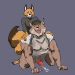  1:1 2018 ahegao all_fours belly blue_eyes bodily_fluids canid canine cash_(kimmykun) clothing cum dash_(kimmykun) doggystyle fangs felid feline ferretfire fox from_behind_position genital_fluids hat headgear headwear hi_res looking_pleasured lynx mammal muscular navel penis sex simple_background size_difference small_dog_big_sub sweater tongue tongue_out topwear vein veiny_penis yellow_eyes 
