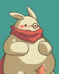  2011 anthro blue_background blush bodily_fluids cum genital_fluids kui lagomorph leporid male mammal overweight overweight_male penis rabbit scarf simple_background solo 