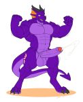  anthro balls big_penis bodily_fluids cum cumshot dragon ejaculation erection flexing genital_fluids hands-free hi_res horn humanoid_penis kenjin male muscular muscular_male open_mouth orgasm penis smile solo standing uncut vein 