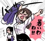  absurdly_long_hair ashigara_(kantai_collection) black_hair blush brown_hair elbow_gloves gloves jacket jacket_removed kantai_collection long_hair lowres nachi_(kantai_collection) remodel_(kantai_collection) side_ponytail skirt sweat terrajin translation_request uniform very_long_hair 