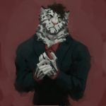  1:1 anthro clothed clothing felid fur hair harufeng hi_res looking_at_viewer male mammal pantherine simple_background solo tiger 