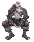  absurd_res anthro armor clothed clothing felid harufeng hi_res looking_at_viewer male mammal melee_weapon muscular muscular_male pantherine pecs simple_background solo tiger weapon white_background 