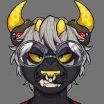  1:1 antelope black_fur bovid ear_piercing eyewear facial_piercing felid feline fur glasses grey_fur grey_hair hair hybrid icon ket low_res mammal nose_piercing orange_sclera piercing tabris teeth yellow_nose 