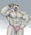  2019 abs absurd_res adios anthro biceps bodily_fluids clothing fur hi_res male mammal muscular muscular_male nipples pecs polar_bear simple_background solo ursid ursine 