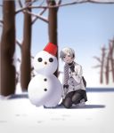  1girl braid coat commentary earmuffs gloves hair_ribbon long_hair looking_at_viewer mi8pq pantyhose ribbon sekka_yufu silver_eyes silver_hair single_braid skirt smile solo utau winter 