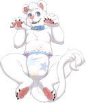  2018 5_fingers alpha_channel anthro collar diaper felid feline fingers fur lion looking_at_viewer lying male mammal on_back pantherine pawpads paws pink_nose seth-iova solo white_fur 