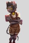  absurd_res anthro bell beverage clothed clothing collar eyewear felid feline glasses harufeng hi_res looking_at_viewer male mammal phone simple_background solo standing 