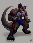  abs anthro biceps canid canine canis claws clothing demon dinosaur equid equine fangs fist gyfu hi_res horn horse jockstrap leon_hatarie lines long_tail male mammal muscular nipples pecs reptile scalie scar solo standing stripes theropod tyrannosaurid tyrannosaurus tyrannosaurus_rex underwear wolf 