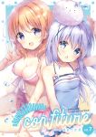  2girls :d :o amedamacon angora_rabbit animal animal_on_head bangs bare_shoulders bikini blue_eyes blue_hair blush breasts bunny casual_one-piece_swimsuit chestnut_mouth cleavage commentary_request cover cover_page eyebrows_visible_through_hair gochuumon_wa_usagi_desu_ka? hair_between_eyes hair_ornament hairclip highres hoto_cocoa kafuu_chino kerchief large_breasts light_blue_hair long_hair looking_at_viewer miniskirt multiple_girls navel on_head one-piece_swimsuit open_mouth orange_hair purple_eyes skirt smile swimsuit tippy_(gochiusa) v water water_drop x_hair_ornament 