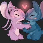  &lt;3 2018 4_fingers alien angel_(lilo_and_stitch) antennae_(anatomy) back_markings blue_claws blue_nose blush claws disney duo experiment_(lilo_and_stitch) fingers fur glowing grey_background head_markings head_tuft kissing lilo_and_stitch mak8906 markings occipital_markings pink_fur purple_claws purple_nose simple_background small_tail standing stitch_(lilo_and_stitch) tuft 