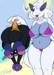  2018 2019 absurd_res anthro beach belly big_breasts big_butt bikini breasts butt clothing cosmicscourge cosmog duo female female/female hi_res huge_butt invalid_tag legendary_pok&eacute;mon lugia navel nintendo nipple_outline ophelia_(cosmicscourge) pok&eacute;mon pok&eacute;mon_(species) seaside short_stack size_difference slightly_chubby swimwear thick_thighs video_games voluptuous wide_hips 
