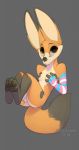  &lt;3 2018 anthro arm_warmers armwear balls big_ears breasts brown_eyes butt canid canine clothing fox gynomorph hand_on_breast hi_res intersex mammal nipples nude paws penis perineum skinny small_breasts solo togaed uncut 