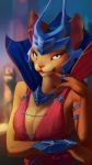  alien anthro breasts cleavage clothed clothing crown emperor felid feline female green_eyes hi_res looking_at_viewer mammal master_of_orion mrrshan mrrshan_empress slit_pupils smile solo tequilademora 