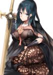  1girl absurdres armor armored_dress ass between_breasts black_legwear blue_hair breasts byleth_(fire_emblem) byleth_(fire_emblem)_(female) cape cleavage detached_collar eyebrows_visible_through_hair fire_emblem fire_emblem:_three_houses gauntlets hair_between_eyes highres large_breasts looking_at_viewer medium_hair midriff navel pantyhose simple_background solo sword tea_texiamato weapon white_background 