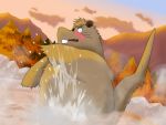  2011 anthro bathing blush detailed_background gallone ganba_no_bouken male mammal murid murine outside overweight rat rodent solo water wet yoisho 