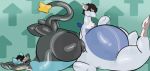  2018 3_fingers 3_toes ambiguous_gender animate_inanimate anthro belly_expansion big_tail biped black_body blue_belly digital_drawing_(artwork) digital_media_(artwork) duo felid feline fingers growth inanimate_transformation inflatable inflation legendary_pok&eacute;mon lion living_inflatable lugia luxray lying mammal nintendo nude on_front overweight pantherine pok&eacute;mon pok&eacute;mon_(species) pool_toy scalie scotch_hideyoshi sergal simple_background sitting smile species_transformation surprise thick_tail thick_thighs toes toony transformation video_games white_body 