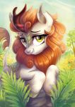  2019 adlynh amber_eyes asian_mythology autumn_blaze_(mlp) bedroom_eyes chinese_mythology east_asian_mythology female friendship_is_magic hair half-closed_eyes hi_res horn kirin lying my_little_pony mythology orange_hair seductive smile solo yulyeen 