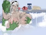  anthro bathtub big_breasts bovid bra breast_grab breasts caprine clothing dreamy_pride female grabbing_from_behind hand_on_breast huge_breasts livia male male/female mammal reptile reshskakskakss_seekiseekis scalie sheep underwear wet 