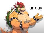  2019 anthro bowser bracelet claws digital_media_(artwork) hair horn jewelry koopa male mario_bros muscular muscular_male nintendo open_mouth pecs red_hair reptile scalie shell simple_background smile solo spiked_bracelet spikes video_games voviat 