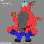  1:1 anthro athletic balls bodily_fluids clothed clothing crouching cum dragon erection genital_fluids hi_res jockstrap kyoujin legwear looking_at_viewer male partially_clothed penis scalie socks solo underwear 