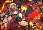  black_hair fate/grand_order fate_(series) fire gloves hat katana khanshin navel nobunaga_oda_(fate) red_eyes sword weapon 
