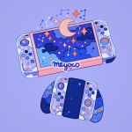  artist_name blue_background cloud cloud_print cloudy_sky constellation controller crescent_moon handheld_game_console joy-con meyoco moon nintendo_switch no_humans original simple_background sky star_(sky) 