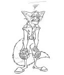  2019 3_fingers annoyed anthro belt clothed clothing digital_drawing_(artwork) digital_media_(artwork) fangs fingerless_gloves fingers footwear front_view fur gloves guardians_of_the_galaxy handwear hi_res knee_pads krolik long_tail male mammal marvel monochrome pose procyonid raccoon rocket_raccoon signature sleeveless solo solo_focus standing teeth 