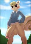  2019 :&lt; absurd_res animal_crossing anthro balls big_balls big_penis bottomless clothed clothing cloud digital_drawing_(artwork) digital_media_(artwork) half-erect hi_res huge_balls huge_penis humanoid_penis male mammal marshal_(animal_crossing) miso_souperstar nintendo outside penis rodent sciurid shirt signature sky solo topwear video_games 