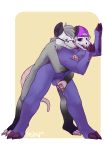  2019 anthro bastriw_(artist) bovid canid caprine demon didelphid digital_media_(artwork) duo erection eyewear glasses goat hi_res invalid_tag male male/male mammal marsupial masturbation nipples nude penis simple_background skull smile 