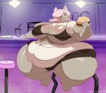  anthro burger diner domestic_cat felid feline felis female food hi_res kazecat mammal morbidly_obese obese obese_female overweight overweight_female solo 