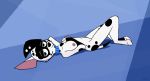  101_dalmatian_street 101_dalmatians anthro bedroom_eyes breasts canid canine canis collar dalmatian disney dizzy_(101_dalmatians) domestic_dog female half-closed_eyes hi_res looking_at_viewer lying mammal nipples on_back seductive simple_background smile solo spots whitewolf20xx 