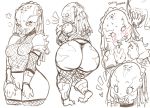  alien big_butt breasts butt clothing collar female fish_net hi_res humanoid lightsource markings predator_(franchise) pussy shy sketch solo thong yautja 