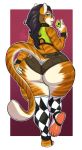  anthro big_butt butt clothed clothing collar crossdressing felid girly hand_on_butt hi_res huge_butt lavenderpandy looking_back makeup male mammal pantherine solo thick_thighs tiger wide_hips zane_darkpaw 