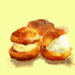  candy cream_puff food lowres mochidukii no_humans simple_background sweets yellow_background 