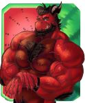  beard biceps big_muscles caek94 chest_tuft clothed clothing dragon facial_hair flexing food fruit horn huge_muscles looking_at_viewer male melon muscular muscular_male pecs plant pose red_scales scales scalie solo topless tuft veiny_muscles watermelon 