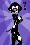  ! 101_dalmatian_street 101_dalmatians anthro big_breasts blush breasts canid canine canis collar crossgender dalmatian dante_(101_dalmatians) disney domestic_dog female hi_res holding_breast mammal solo spots surprise whitewolf20xx 