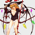  bat_wings blonde_hair breasts flandre_scarlet fusion green_eyes hakurei_reimu hat kirisame_marisa kuku_px laevatein nipple_slip nipples no_bra open_clothes open_shirt panties remilia_scarlet shirt small_breasts solo spear_the_gungnir sword touhou underwear weapon white_panties wings witch_hat 