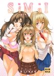  ahoge bra breasts brown_eyes brown_hair flat_chest large_breasts lingerie long_hair maimu minami-ke minami_chiaki minami_haruka minami_kana multiple_girls panties shirt_lift small_breasts twintails underwear 