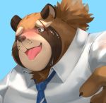  &lt;3 &lt;3_eyes blush bodily_fluids canid canine clothing drooling gyobu jmeo1230 mammal necktie ponytail raccoon_dog saliva scar sex_face suit sweat tanuki tokyo_afterschool_summoners tongue video_games 
