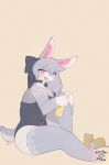 2019 4_fingers accessory alcohol anthro beverage beverage_can blush breasts choker cleavage clothed clothing countershading cute_fangs digital_media_(artwork) drunk electrycpynk female fingers fur gesture grey_fur grey_hair hair hair_accessory hair_ribbon hi_res jewelry lagomorph leotard leporid long_hair looking_at_viewer mammal multicolored_fur necklace open_mouth pink_eyes rabbit ribbons signature simple_background sitting smile solo substance_intoxication suggestive suggestive_gesture white_countershading 